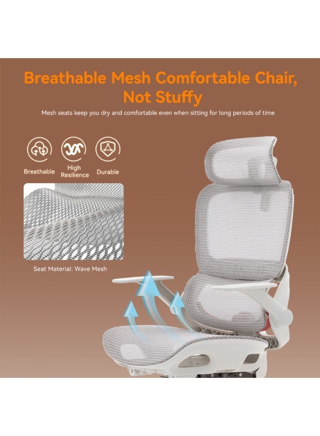 سيهوو كرسي مكتب مريح SIHOO B100 مع دعم للظهر – كرسي مكتبي دوار شبكي للعمل والدراسة، مع مسند رأس 2D ومساند ذراع قابلة للطي (أبيض) - Image 2